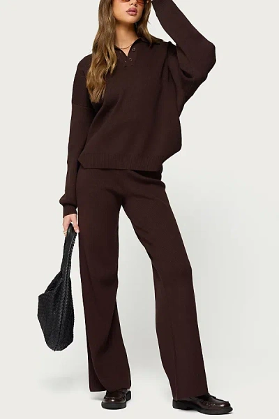 Edikted Lorie Wide Leg Knit Pants In Brown, Women's At Urban Outfitters
