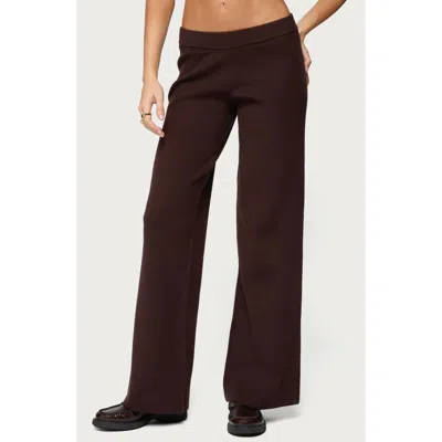 Edikted Lorie Wide Leg Rib Knit Pants In Brown