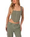 Edikted Lottie Washed Denim Crop Corset Top In Olive