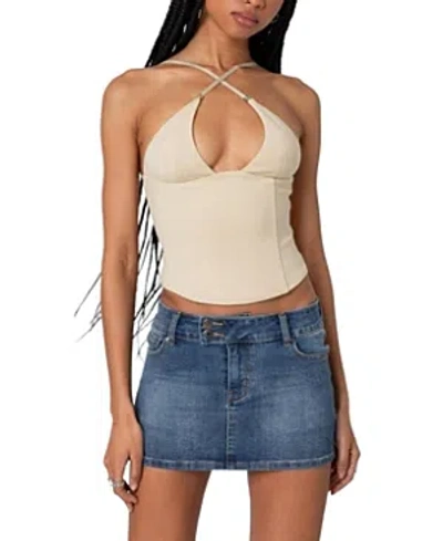 Edikted Lou Crossover Strap Corset Camisole In Beige
