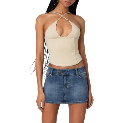 Edikted Lou Crossover Strap Corset Camisole In Beige