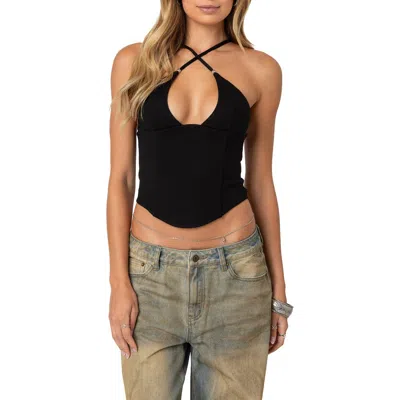 Edikted Lou Crossover Strap Corset Camisole In Black