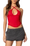 Edikted Lou Crossover Strap Corset Camisole In Red