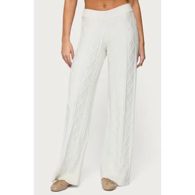 Edikted Louise Cable Knit Straight Leg Pants In White
