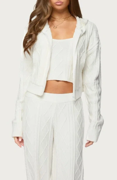 Edikted Louise Cable Stitch Hoodie In White