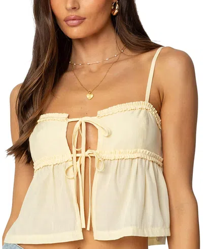Edikted Loula Tie Front Tank Top In Yellow