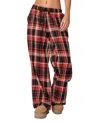 Edikted Lounge Around Plaid Wide Leg Pants In Red