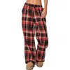 Edikted Lounge Around Plaid Wide Leg Pants In Red