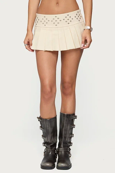 EDIKTED LOVINA GROMMET PLEATED MINI SKORT IN STONE, WOMEN'S AT URBAN OUTFITTERS