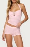 Edikted Lovina Textured Striped Halter Top In Pink