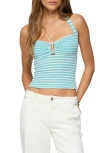 Edikted Lovina Textured Striped Halter Top In Blue