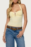 Edikted Lovina Textured Stripe Halter Top In Yellow