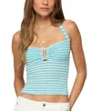 Edikted Lovina Textured Striped Halter Top In Blue