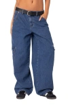 Edikted Super Oversized Belted Boyfriend Jeans In Blue-washed