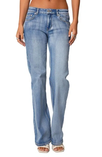 Edikted Low Rise Bootcut Jeans In Blue-washed