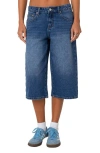 Edikted Low Rise Extra Long Denim Bermuda Shorts In Blue