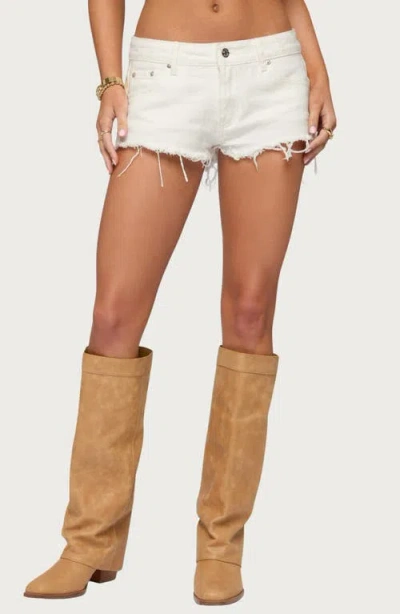 Edikted Frayed Vintage Washed Denim Shorts In White