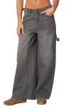 Edikted Baggy Washed Low Rise Carpenter Jeans In Gray-washed