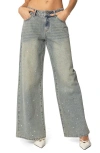 Edikted Low Rise Rhinestone Wide Leg Jeans In Gray
