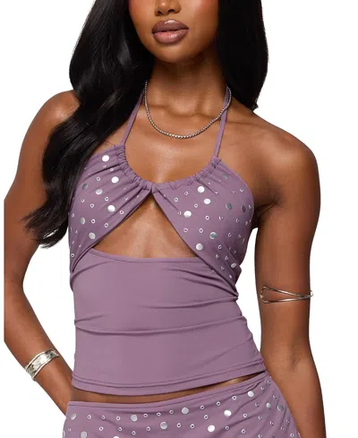 Edikted Luana Studded Grommet Cutout Halter Top In Purple