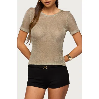 Edikted Luchia Metallic Knit Top In Brown