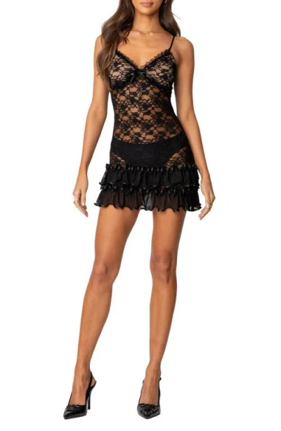 Edikted Luciane Embroidered Lace Minidress In Black