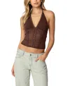 Edikted Lucie Lacy Mesh Halter Top In Brown