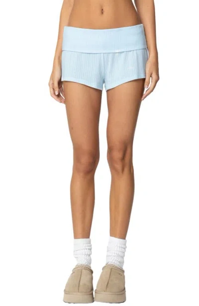 Edikted Lucilla Foldover Rib Shorts In Light-blue