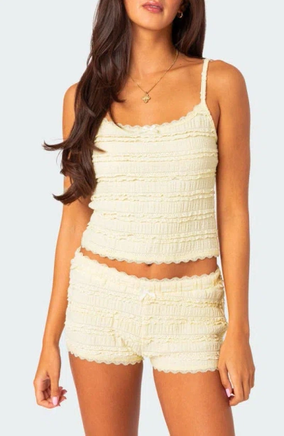 Edikted Lucy Ruffled Lace Crop Camisole In Yellow