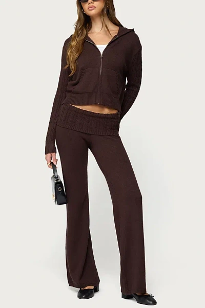 Edikted Lula Cable Knit Foldover Pants In Brown, Women's At Urban Outfitters