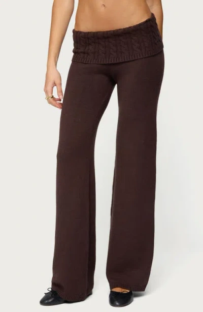 Edikted Lula Cable Stitch Waistband Flare Pants In Brown