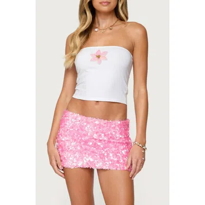 Edikted Luli Beaded Flower Crop Tube Top In White