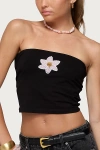 Edikted Luli Beaded Flower Tube Top In Black, Women's At Urban Outfitters In Black