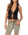 Edikted Luma Split Front Open Back Halter Top In Black