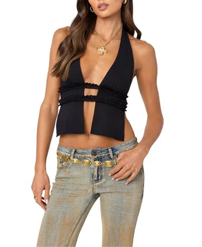 EDIKTED LUMA SPLIT FRONT BACKLESS HALTER TOP