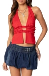 Edikted Luma Split Front Halter Top In Red