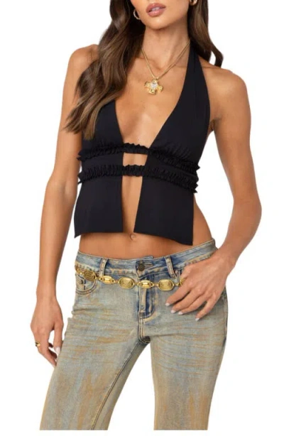 EDIKTED EDIKTED LUMA SPLIT FRONT OPEN BACK HALTER TOP