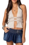 Edikted Luma Split Front Open Back Halter Top In Light-gray
