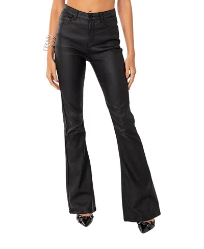 Edikted Luna Faux Leather Flare Leg Pants In Black