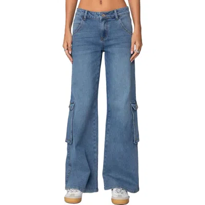 Edikted Lunar Low Rise Cargo Jeans In Blue-washed