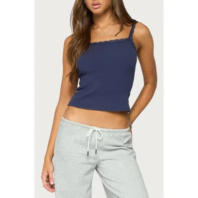 Edikted Luschia Lace Trim Tank Top In Blue