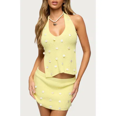 Edikted Lylah Open Back Charm Knit Halter Top In Yellow