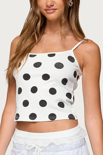 Edikted Lynne Polka Dot Tank Top In White, Women's At Urban Outfitters In Neutral
