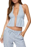 Edikted Macey Stripe Split Front Open Back Halter Top In Multi