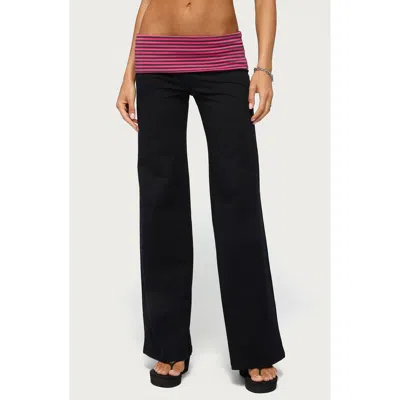 Edikted Maci Striped Foldover Wide Leg Pants In Black-and-pink