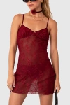 Edikted Madame Sheer Lace Mini Dress In Burgundy, Women's At Urban Outfitters