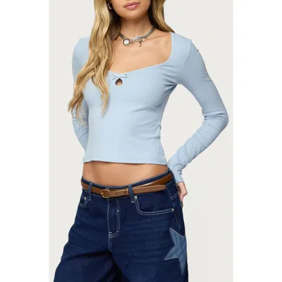 Edikted Madder Keyhole Cutout Long Sleeve Top In Blue