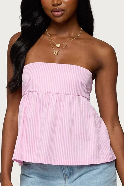 Edikted Maddie Strapless Striped Babydoll Top In Light/pink, Women's At Urban Outfitters