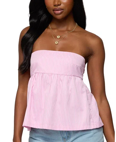 EDIKTED MADDIE STRAPLESS STRIPED BABYDOLL TOP