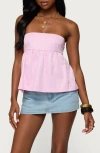 Edikted Maddie Strapless Striped Babydoll Top In Pink